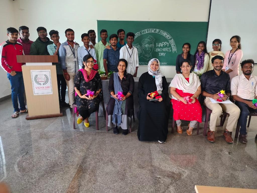 A group of students celebrating Teachers Day at Vidya Siri College of Pharmacy