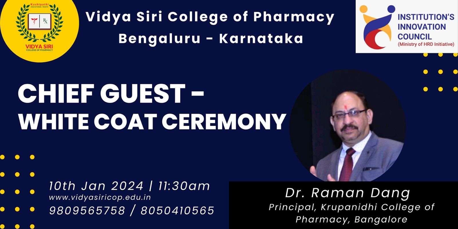 Dr. Raman Dang addressing students at Vidya Siri College of Pharmacy